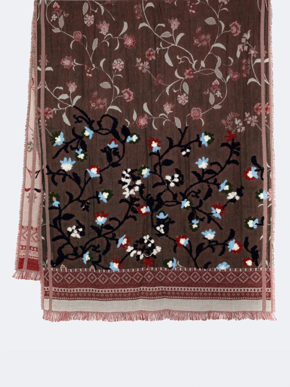 SOFT COTTON EMBROIDERED FLORAL SCARF - GREEN