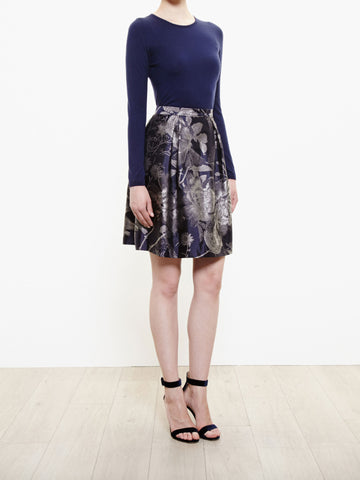 BETH FLORAL JACQUARD SKIRT BLUE