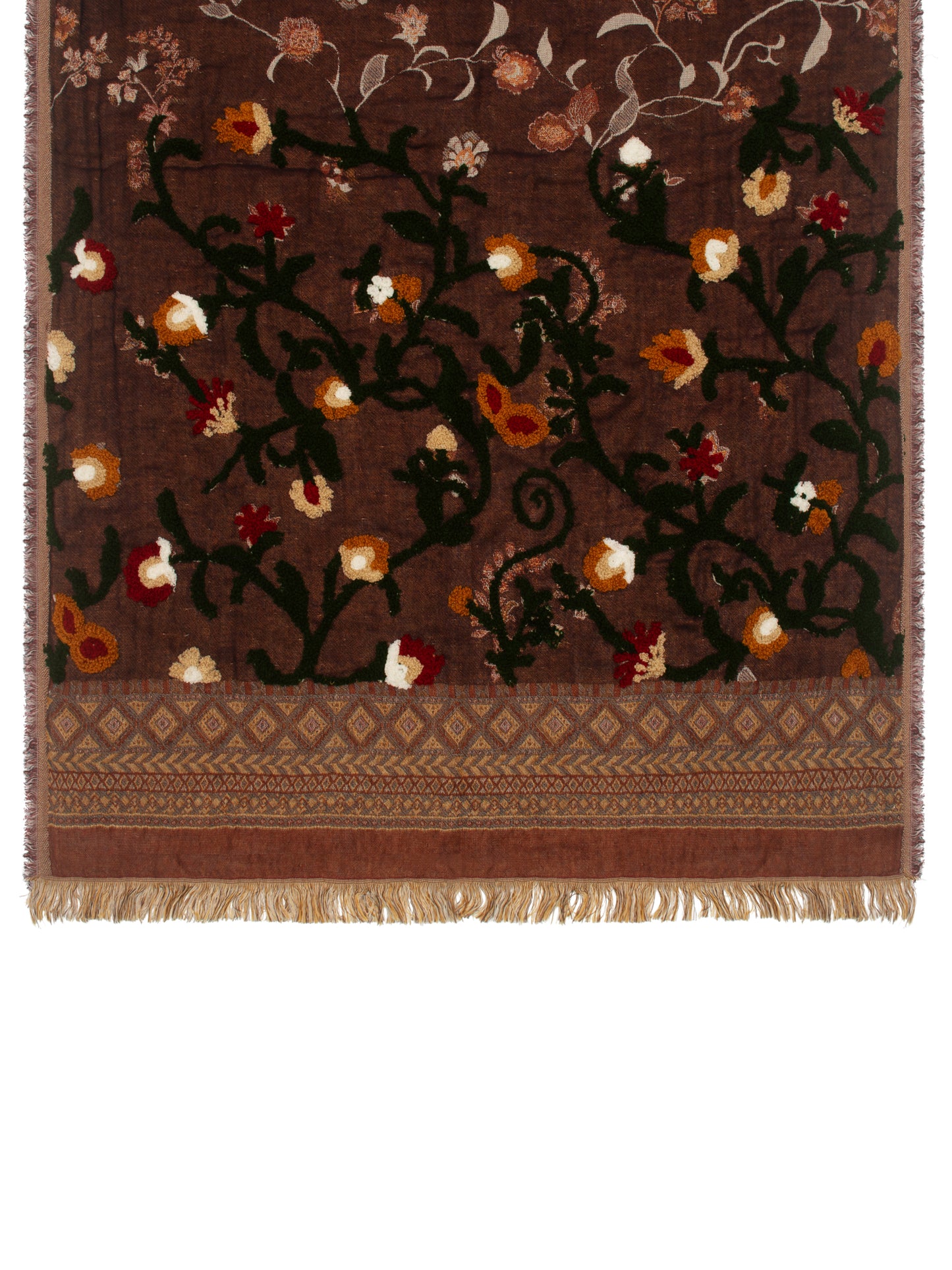 EMBROIDERED FLORAL BROWN SCARF