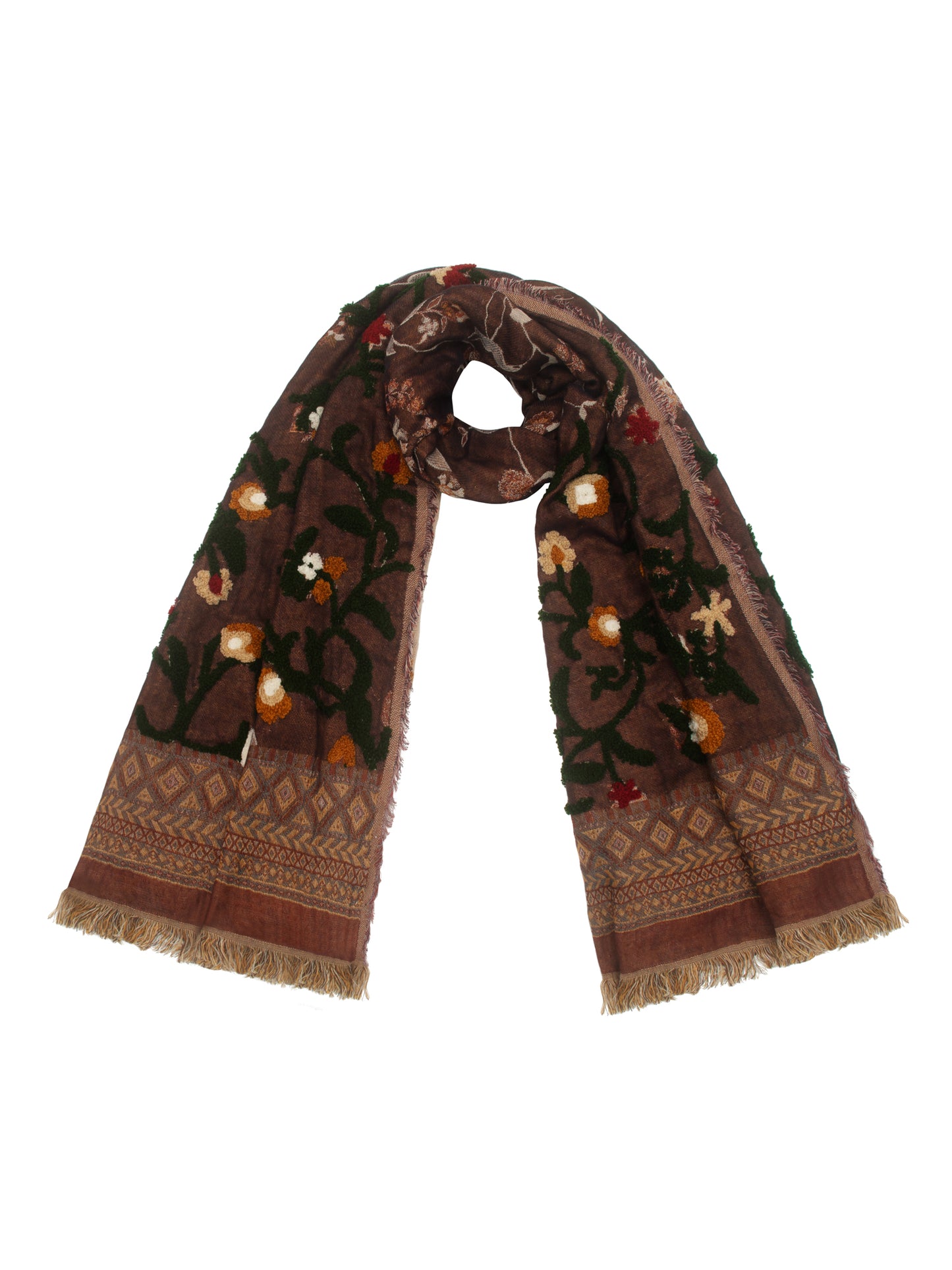 EMBROIDERED FLORAL BROWN SCARF