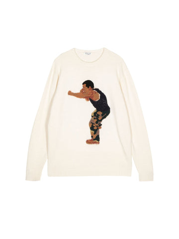 EMBROIDERED BOXER CREWNECK KNIT CREAM