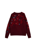 EMBROIDERED FLORAL CREW NECK BURGUNDY