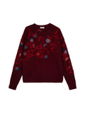 EMBROIDERED FLORAL CREW NECK BURGUNDY