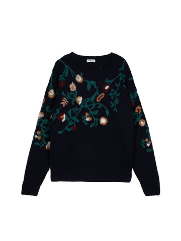 EMBROIDERED FLORAL CREW NECK NAVY