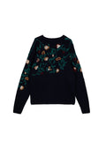 EMBROIDERED FLORAL CREWNECK KNIT NAVY