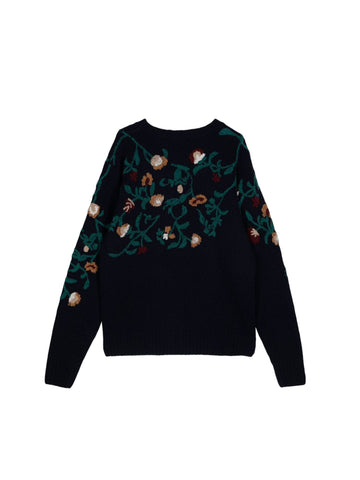 EMBROIDERED FLORAL CREW NECK NAVY