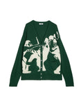 CARDIGAN BOXER INTARSIA VERT/BLANC