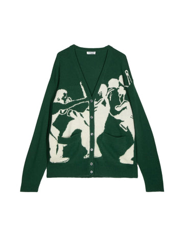 INTARSIA BOXERS CARDIGAN GREEN/WHITE