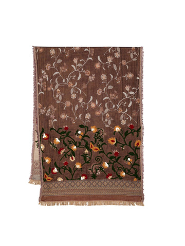 EMBROIDERED FLORAL BROWN SCARF