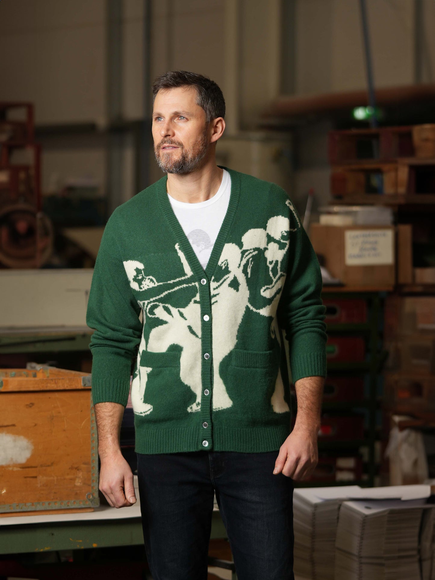 CARDIGAN BOXER INTARSIA VERT/BLANC