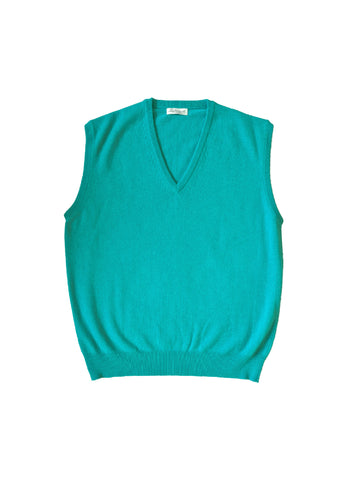 PULL EN CACHEMIRE SANS MANCHES COL V TURQUOISE 