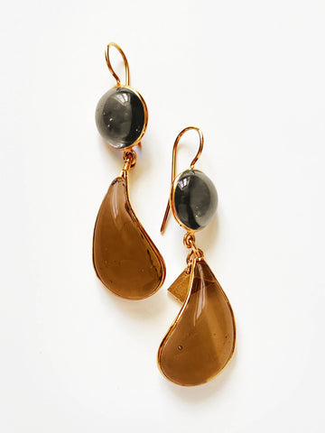 LOULOU TWO TIER EARRINGS BROWN