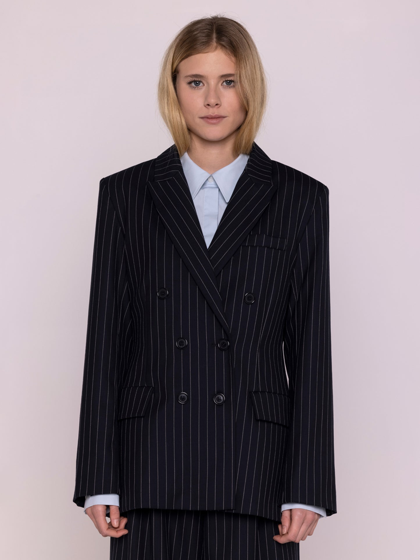 PINSTRIPE WOOL BLAZER NAVY