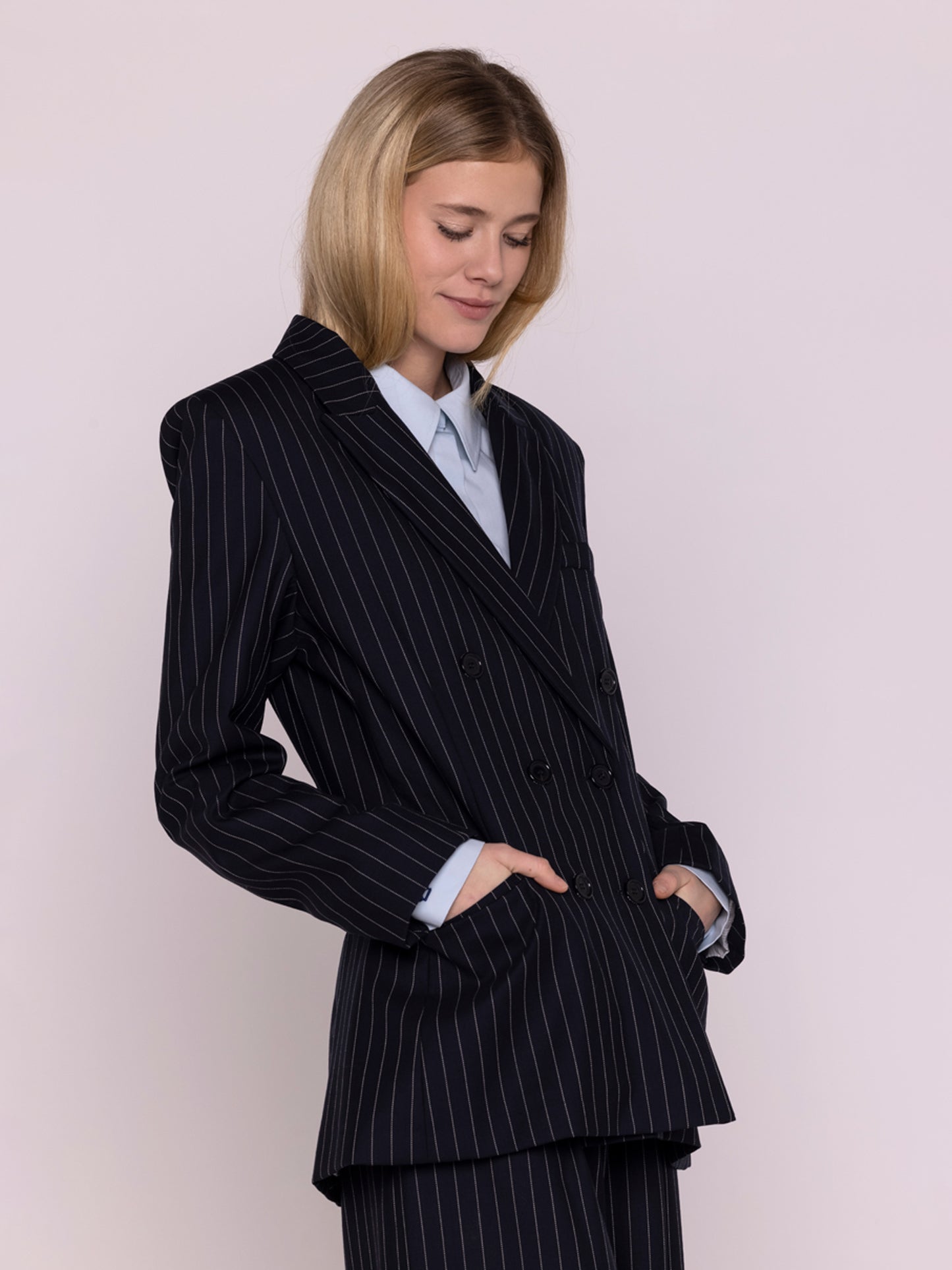 PINSTRIPE WOOL BLAZER NAVY