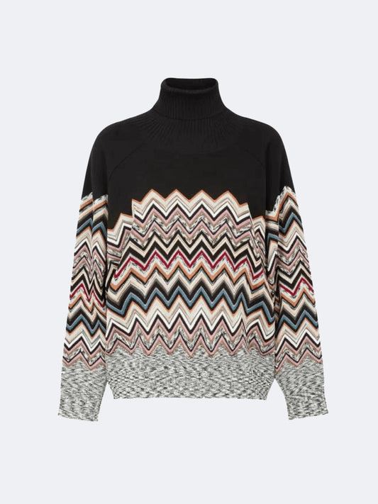 PULL ZIGZAG NOIR MULTICOLORE 