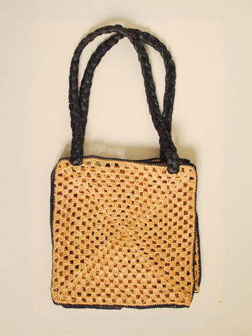 SAC SHOPPER EN RAPHIA PAILLE/NOIR